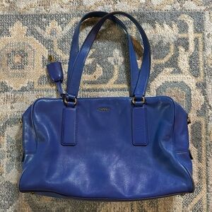 FOSSIL ZB5415 Purple Blue Leather Memoir Biography Satchel Purse Handbag Key